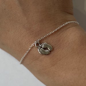 Silver Plated Baby Feet Charm Bracelet: New Mum Jewelry