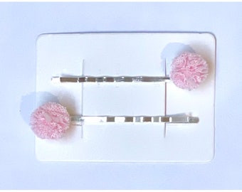 A pretty pair of silver hair clips with Korean lace pompom