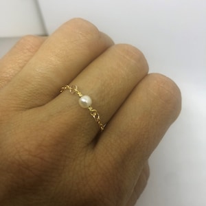 Gold plated and pearl bead made to measure chain ring, delicate chain ring, dainty chain ring, ring, made to measure ring