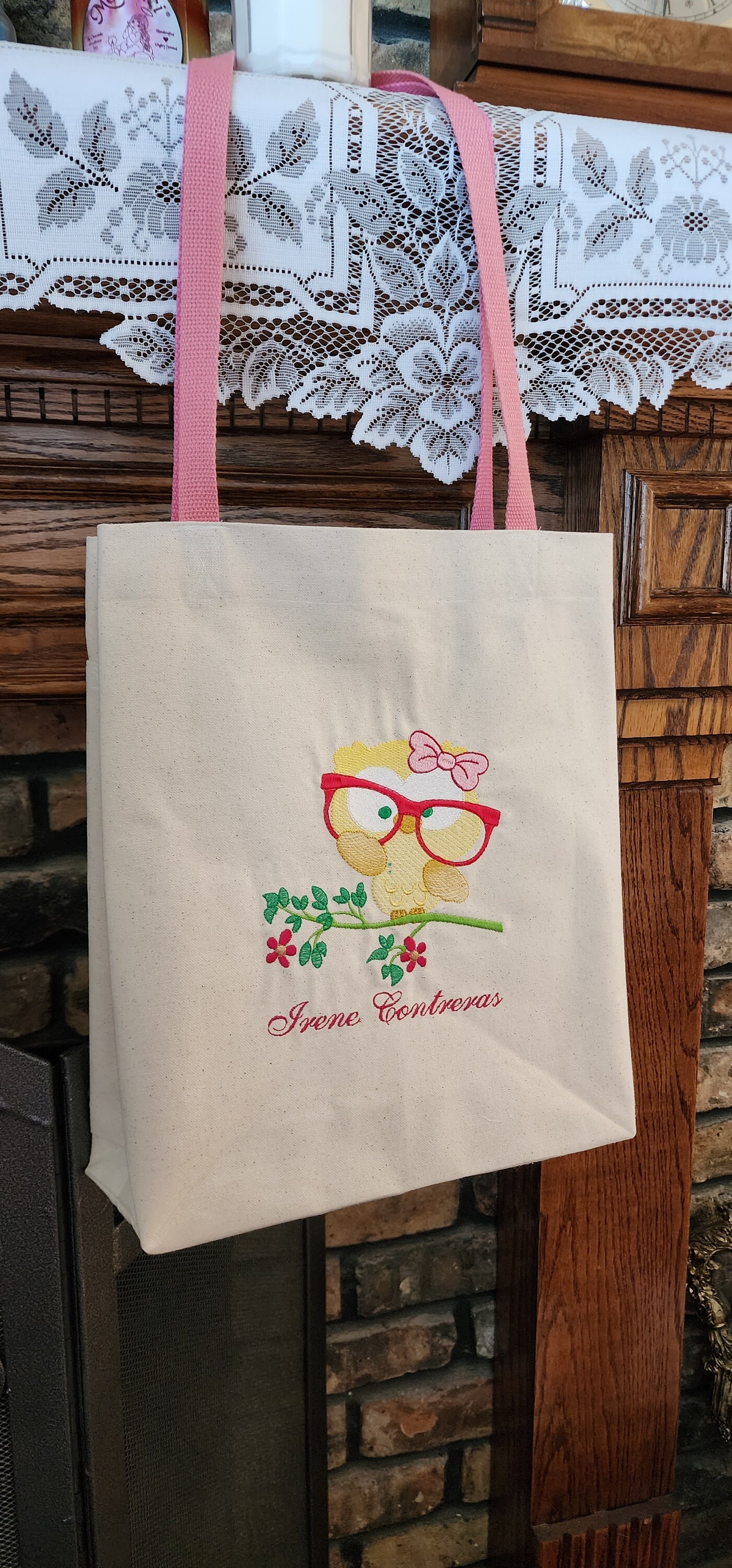 Tote Bag - Smart Owl with Big Glasses and Pink Bow