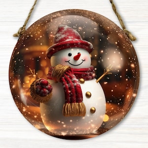 Snow Globe Christmas Ornament Sublimation, 3D Snowman in Snow Globe, Round Png, Wreath, Sign, Digital Download