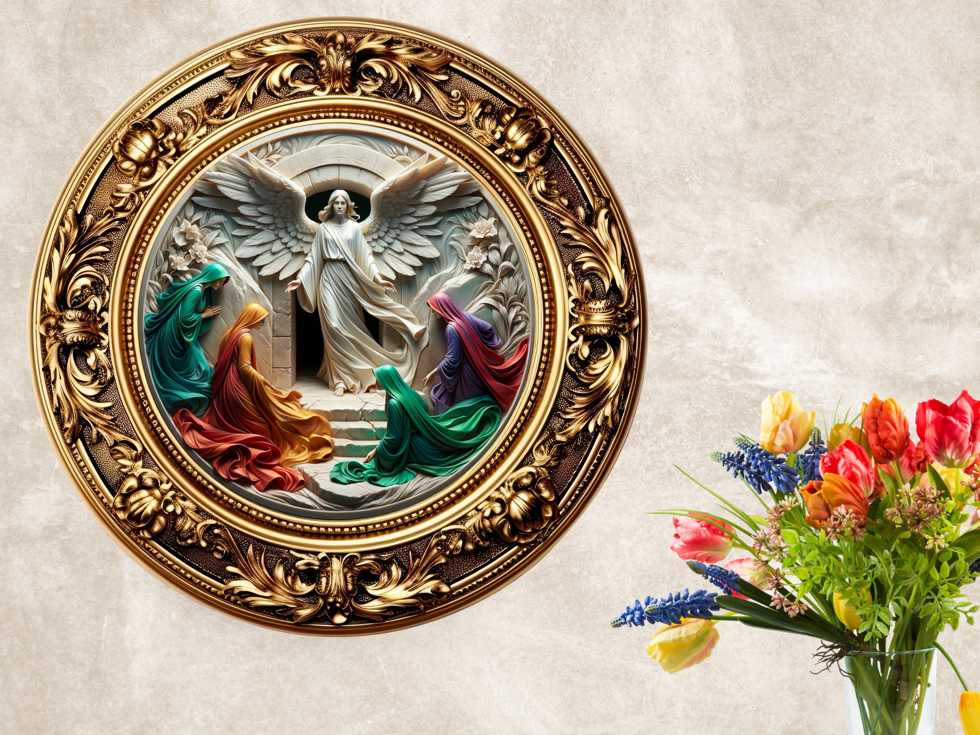 3D Easter Resurrection Scene PNG: Religious Wreath Design (digital ...