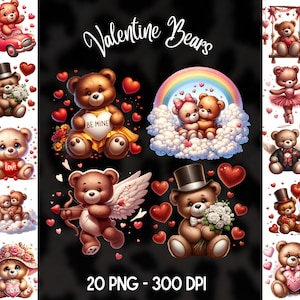 Acquerello San Valentino Teddy Bear Clipart, 20 San Valentino Clipart PNG, San Valentino Teddy Bear Clipart, Love Bears PNG, Uso commerciale