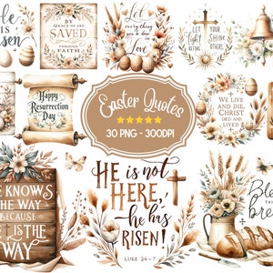 Easter Quotes PNG Bundle, 30 Watercolor Easter Collection Clipart, Religious Clipart, Christian Easter Clipart, Easter Sayings PNG