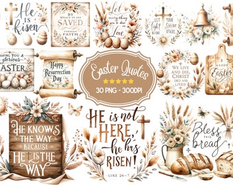 Watercolor Easter Quotes Clipart: Religious PNG Bundle (30 Images)