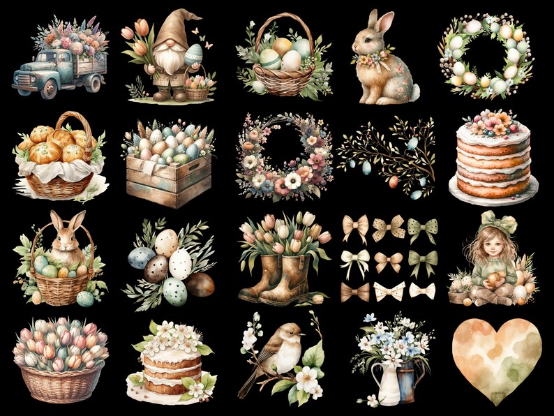 Watercolor Easter Clipart Bundle: Rustic Spring PNG Graphics (digital ...