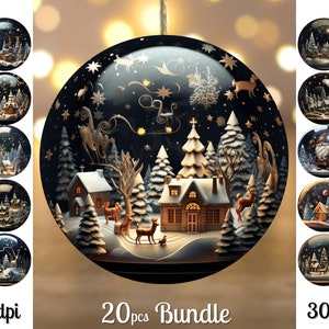 Snow Globe Round Christmas Ornaments /  Christmas Ornaments Bundle Png / 3D Round Sublimation / Digital Download