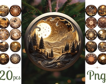 Glowing 3D Christmas Ornaments Bundle / Christmas Round ornament png / Christmas 2023 Sublimation Designs / 3D Christmas Ornaments png