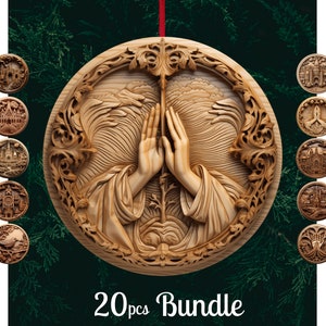 Religious 3D Christmas Ornaments Bundle / Wood Carving Round Christmas Ornaments Png / Religious Christmas Ornaments