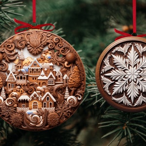 Wood Carving 3D Christmas Ornaments Sublimation / 3D Christmas Ornaments png / 3D Ornament Sublimation image 4