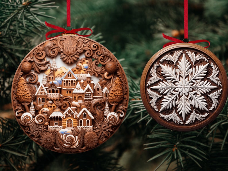 Wood Carving 3D Christmas Ornaments Sublimation / 3D Christmas Ornaments png / 3D Ornament Sublimation image 4