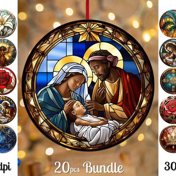 African American Nativity Ornament Bundle PNG Religious Scene Christmas Tree Decor Sublimation Digital Download