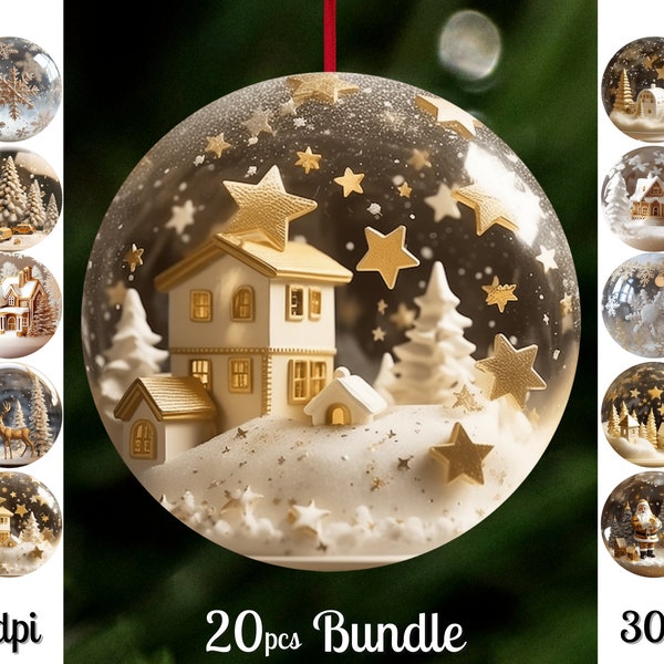 Snow Globe Round 3D Png Christmas Ornaments Sublimation Bundle Tree Decor Digital Download