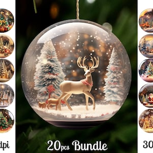Snow Globe Christmas Ornaments Sublimation / Round Christmas Ornaments Png Bundle / 3D Round Sublimation / Digital Download