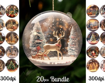Snow Globe Christmas Ornaments Sublimation / Round Christmas Ornaments Png Bundle / 3D Round Sublimation / Digital Download