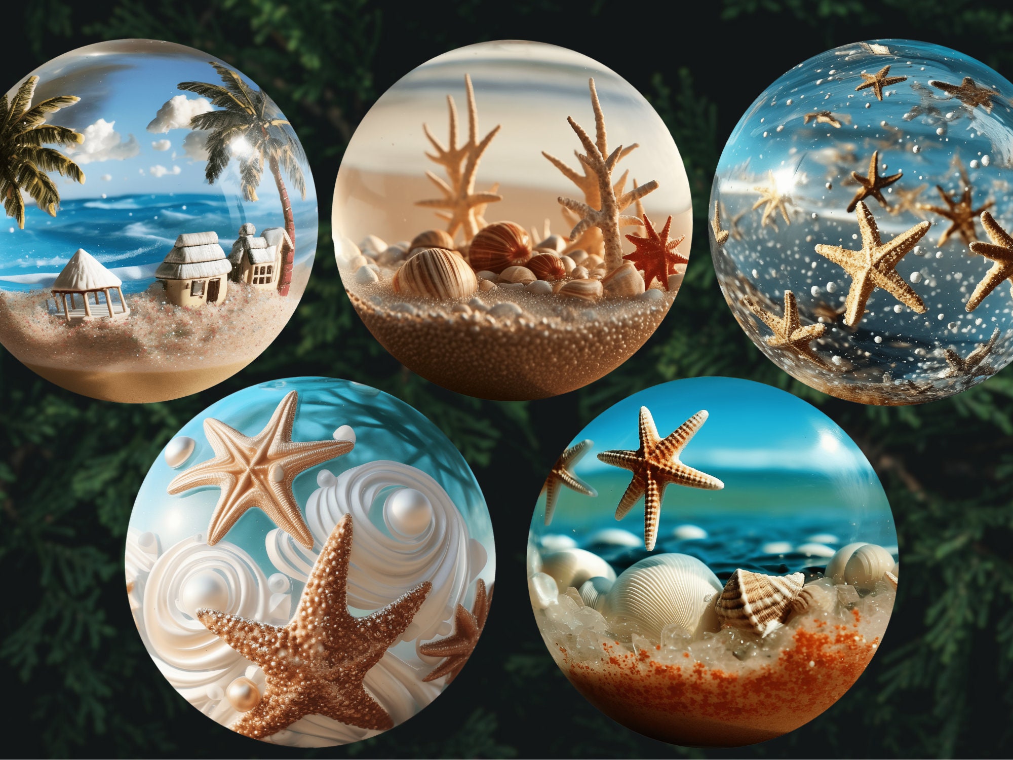 Beach Christmas Ornaments, 3D Beach Ornaments Png, Bundle, Digital