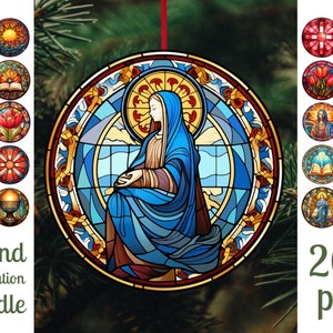 Lot de décorations de Noël religieuses / Décorations de Noël en vitrail png / Sublimation ronde de décorations de Noël