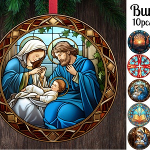 Nativity Christmas Ornament Bundle / Religious Ornament Sublimation / Round Christmas Ornaments Png / Digital Download