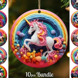 3D Einhorn Ornamente Bundle / 3D Runde Weihnachten Sublimation / Weihnachtsbaum Dekoration / Digitaler Download / PNG