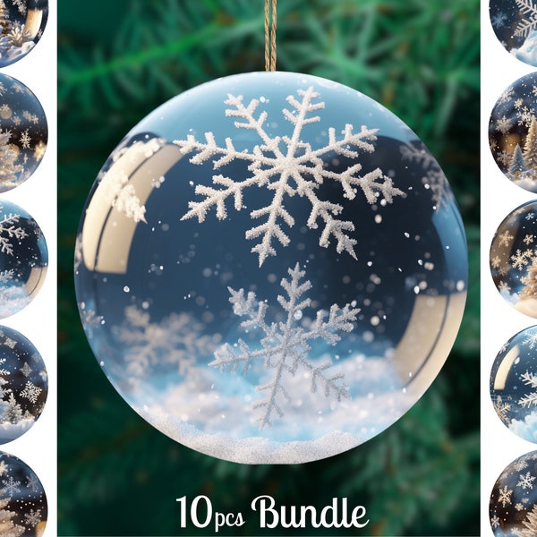 Snow Globe Christmas Ornaments Bundle / Round Christmas Ornaments Png / 3D Round Sublimation / Digital Download