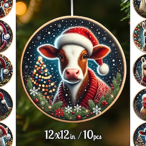 Farm Animals Christmas Ornaments Png, Round Christmas Ornaments png, Cute Christmas Animals png, Ornaments Sublimation, Download