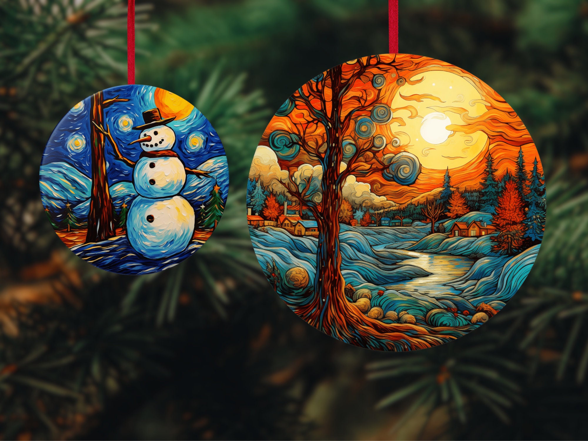 Van Gogh Ornament Sublimation Bundle / Round Christmas Ornaments Png