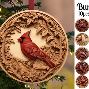 3D Holzschnitzerei Kardinal Ornament Bundle / Runde Weihnachtsornamente / Png / Sublimation / Printable