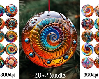Candy Glass Christmas Ornaments Bundle, 3D Round PNG Designs (Digital Download)