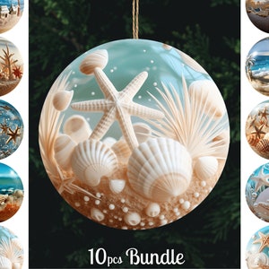 Beach Christmas Ornaments, 3D Beach Ornaments Png, Bundle, Digital Download