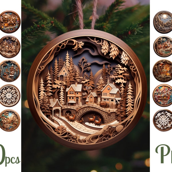 Wood Carving 3D Christmas Ornaments Sublimation / 3D Christmas Ornaments png / 3D Ornament Sublimation