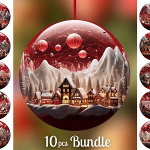 3D Christmas Ornaments Png / Snow Globe Round Sublimation / Round Christmas Ornaments Bundle / Digital Download