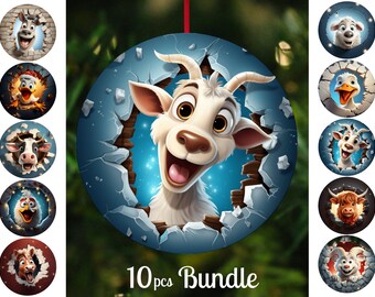 Farm Animals Christmas Ornament Sublimation PNG Bundle (Digital Download)