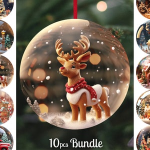 Snow Globe Christmas Ornaments Sublimation 3 / Round Christmas Ornaments Png Bundle / 3D Round Sublimation / Digital Download