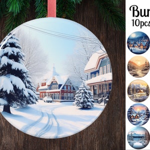 Winter Christmas Ornament Bundle / Round Christmas Ornaments Png / Round Ornament Sublimation / Digital Download