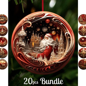 Golden Red 3D Christmas Ornaments Bundle / Christmas Round Ornaments Png / Christmas 2023 Sublimation Designs