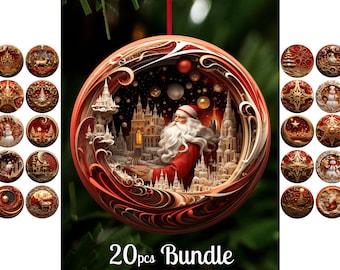 Golden Red 3D Christmas Ornaments Bundle / Christmas Round Ornaments Png / Christmas 2023 Sublimation Designs