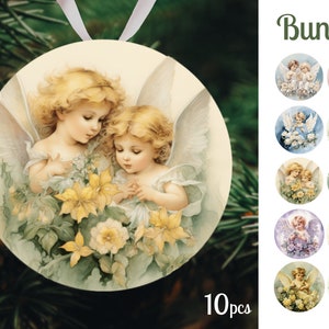 Angels Christmas Ornaments Bundle / Christmas Angels Round Sublimation / Christmas Tree Decor / Digital download  / PNG