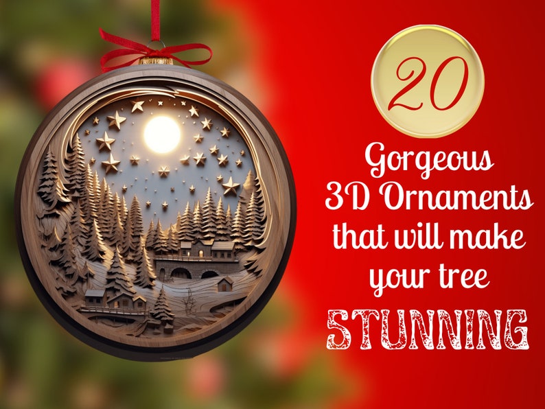 Wood Carving 3D Christmas Ornaments Sublimation / 3D Christmas Ornaments png / 3D Ornament Sublimation image 2