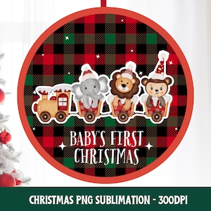 Baby&#39;s First Christmas Ornament Design – Round Christmas Ornament Sublimation – Checkered Png
