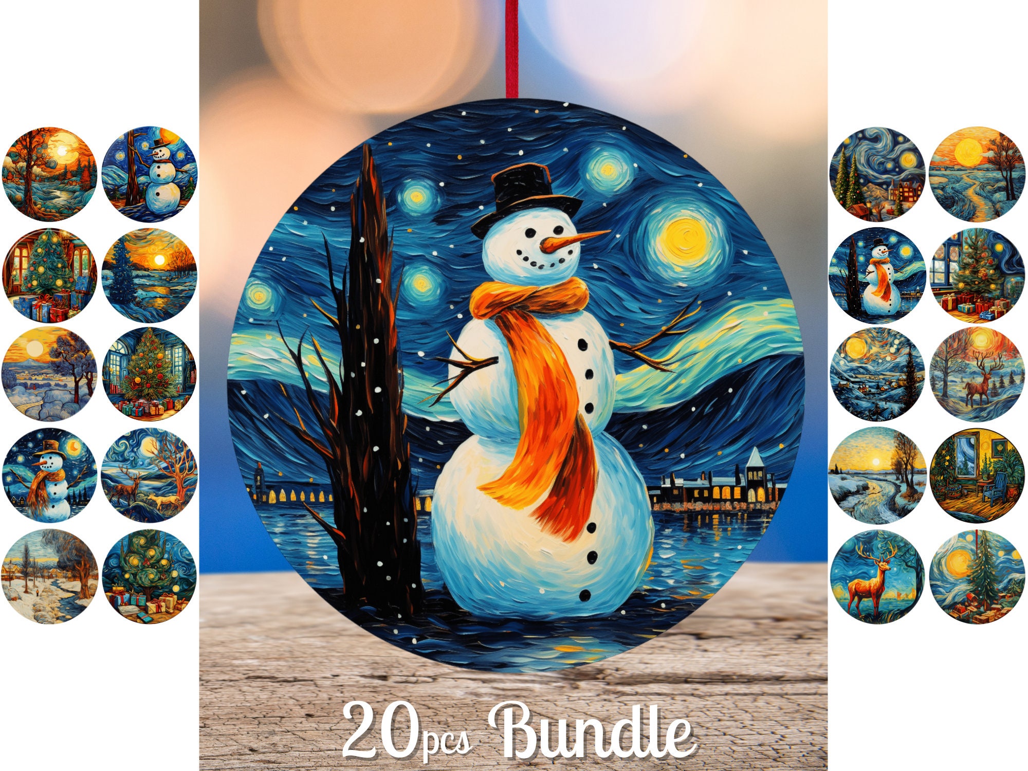 Van Gogh Ornament Sublimation Bundle / Round Christmas Ornaments Png