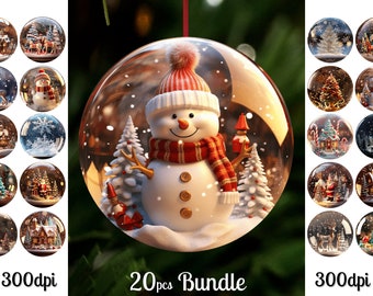 Snow Globe Christmas Ornaments Sublimation 1 / Round Christmas Ornaments Png Bundle / 3D Round Sublimation / Digital Download