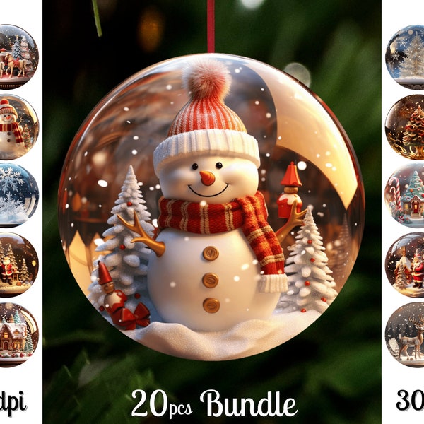 Snow Globe Christmas Ornaments Sublimation 1 / Round Christmas Ornaments Png Bundle / 3D Round Sublimation / Digital Download