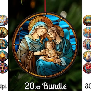 Nativity Christmas Ornament Bundle / Nativity Round Ornament Sublimation Png / Round Christmas Ornaments Png / Digital Download