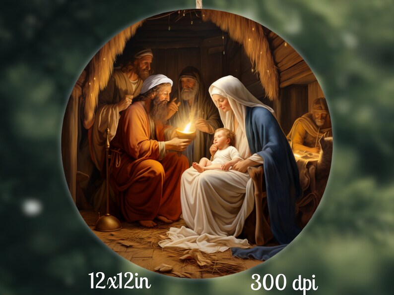 Nativity Scene Round PNG, Christmas Ornament Design (digital Download ...