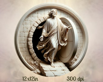 3D Resurrection of Christ Scene PNG, Easter Round Sublimation (Digital Download)