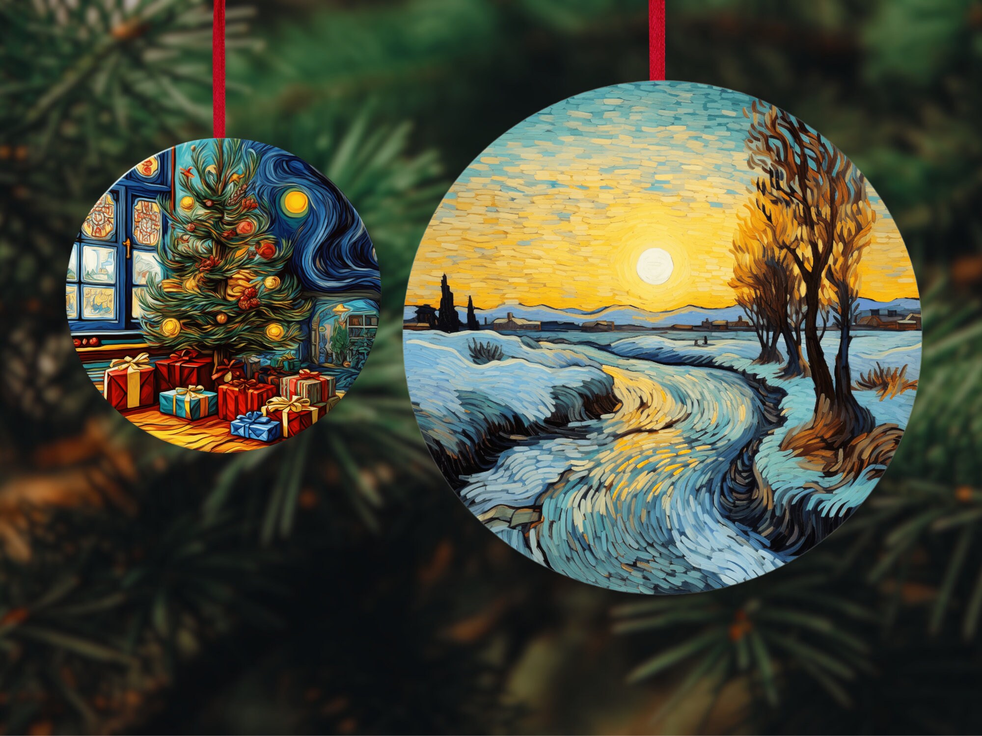 Van Gogh Ornament Sublimation Bundle / Round Christmas Ornaments Png