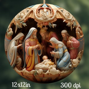 Nativity 3D Round Design Png, Round Christmas Sublimation PNG, Religious Wreath Sign Png, Instant Digital Download