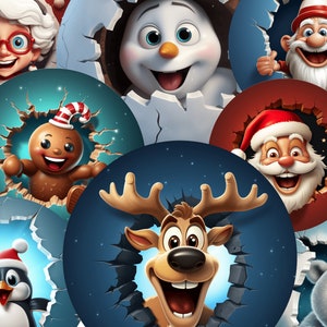 8pcs Break Through Christmas Ornament Sublimation Bundle, Cute Christmas Animals PNG, 3D Round Ornament PNG, Direct Download