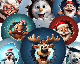 8pcs Break Through Christmas Ornament Sublimation Bundle, Cute Christmas Animals PNG, 3D Round Ornament PNG, Direct Download