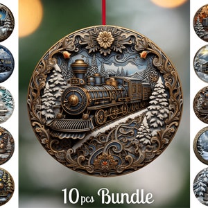 3D Train Christmas Ornaments Bundle / Christmas Round Ornaments Png / Christmas 2023 Sublimation Designs / Digital Download